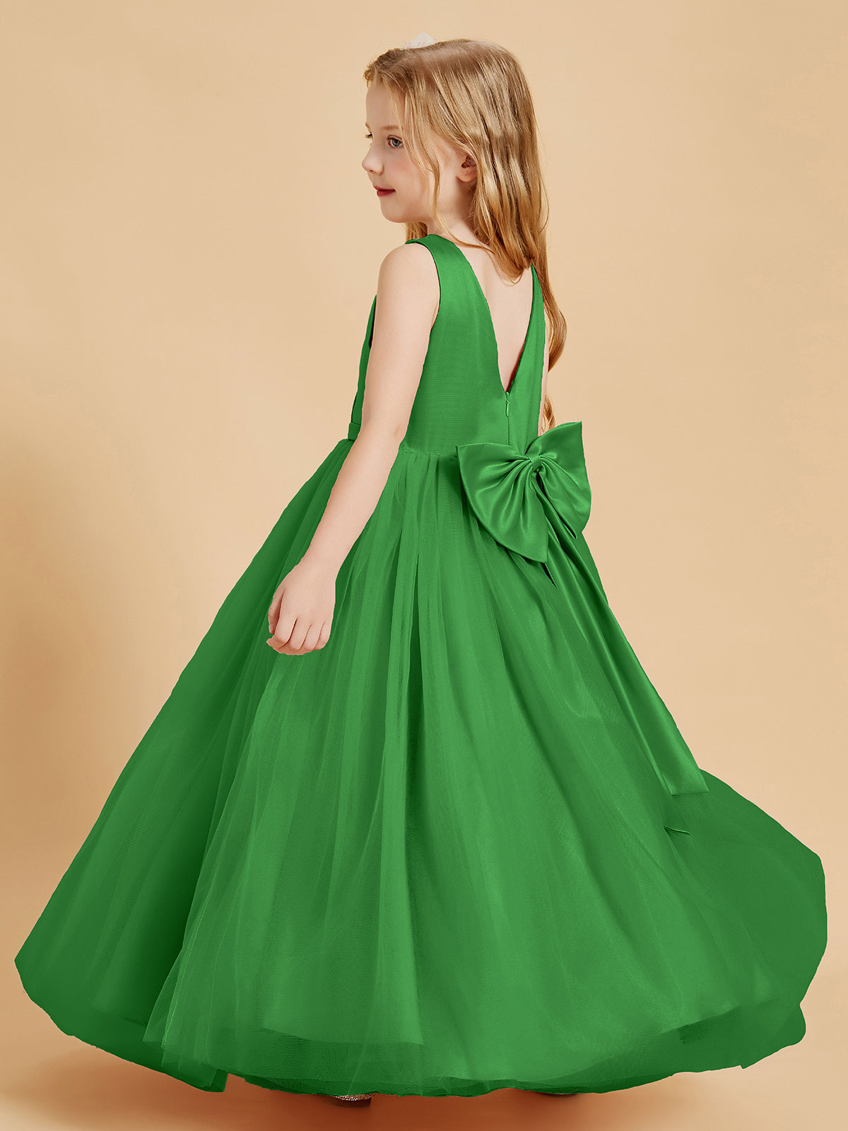 Tulle Junior Bridesmaid Dresses Satin Top Green